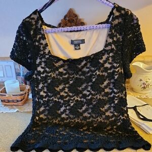 Dressbarn Black Lace Short Sleeve Blouse